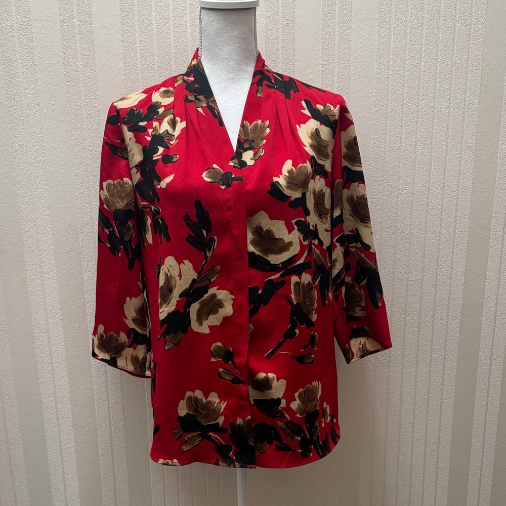 Chico’s Floral Red Blouse, Size 1